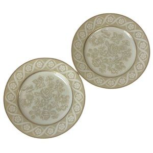 2 Mikasa Fine China Salad Plates Nature's Theme Beige Gold Nancy Green Japan 8"